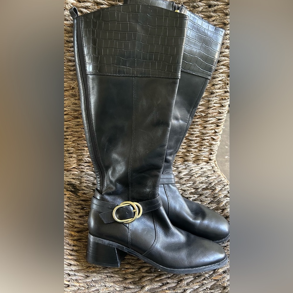 Black Leather Knee-High Boots Marc fisher